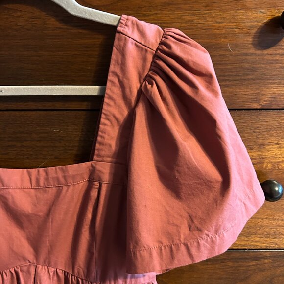 Abercrombie & Fitch Smocked Angel Sleeve Tiered Midi Dress - Rust - Size M - Picture 4 of 10